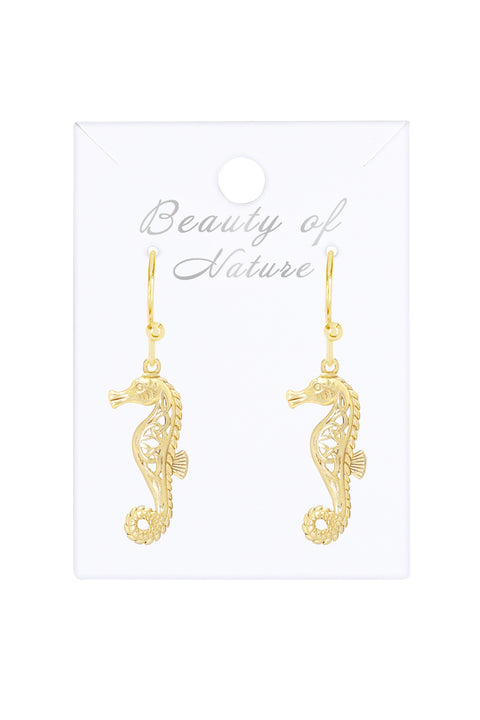 14k Gold Plated Sea Horse Drop Earrings - GF