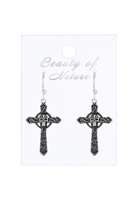 Sterling Silver Celtic Cross Drop Earrings - SS