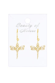 14k Gold Plated Dragonfly Drop Earrings - GF