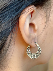 Sterling Silver Floral Filigree Hoop Earrings - SS