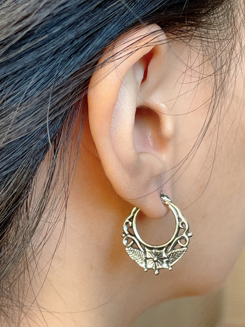 Sterling Silver Floral Filigree Hoop Earrings - SS