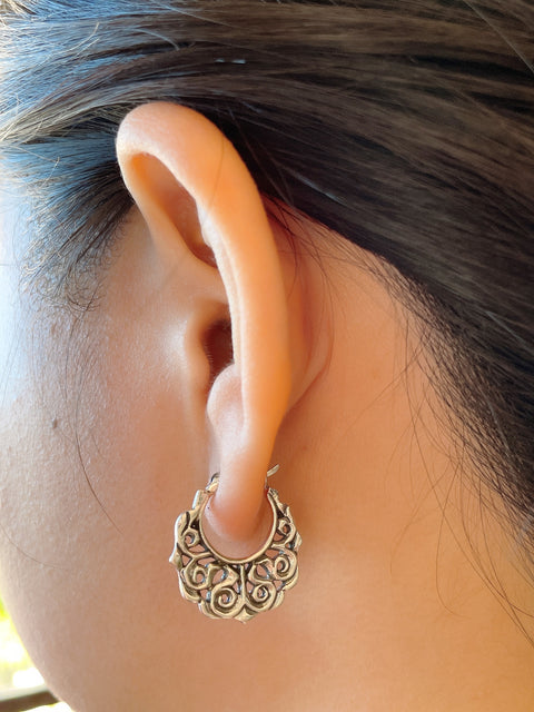 Sterling Silver Filigree Hoop Earrings - SS