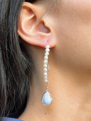Blue Lace Agate & Sterling Silver Threader Earrings - SS
