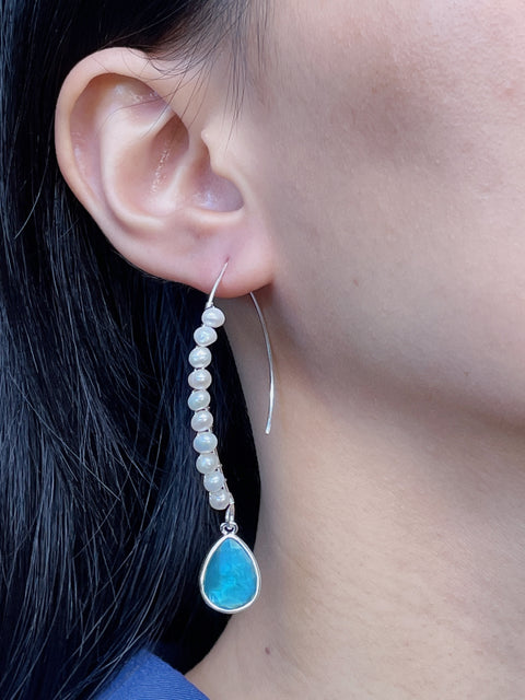 Blue Mother Of Pearl Sterling Silver Threader Earrings - SS