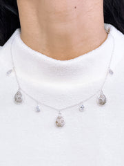 Lily Fossil With CZ Station Necklace - SF