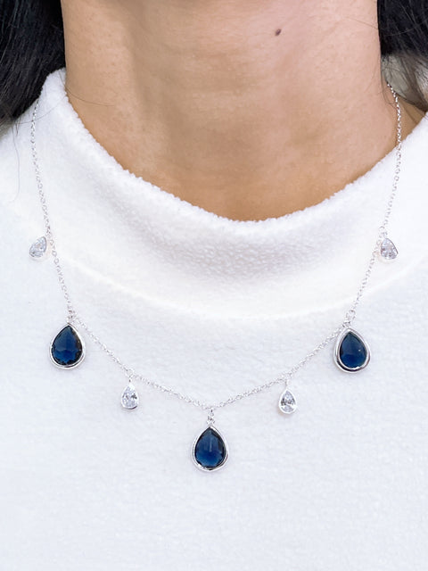 London Blue Crystal Station Necklace - SF