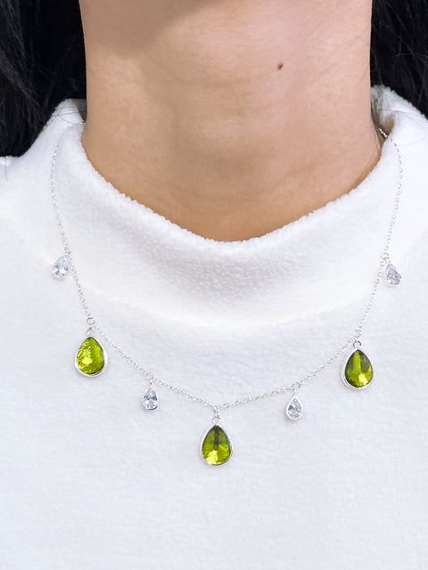 Peridot Crystal Station Necklace - SF