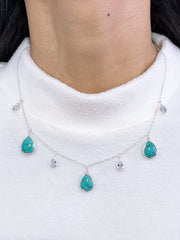 Turquoise With CZ Station Necklace - SF