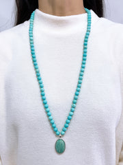 Turquoise Beads Necklace With Amazonite Pendant - SF
