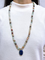 Amazonite Beads Necklace With Lapis Pendant - SF