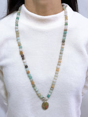 Amazonite Beads Necklace With Unakite Pendant - SF