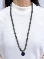 Labradorite Beads Necklace With Lapis Pendant - SF