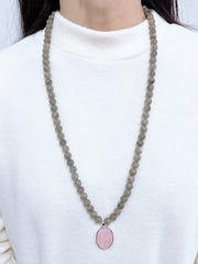 Labradorite Beads Necklace With Rose Quartz Pendant - SF
