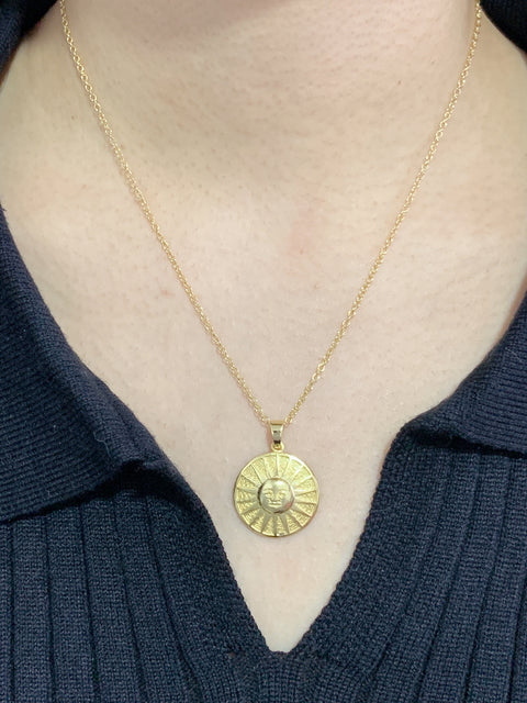14k Gold Plated Aztec Sun Drop Pendant Necklace - GF