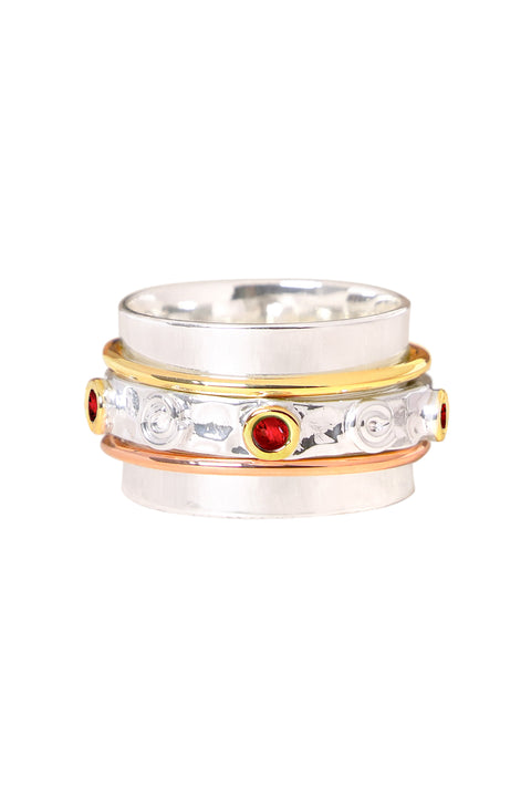 Synthetic Ruby Tri Color Spinner Ring - SF