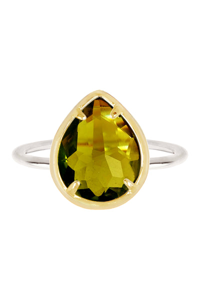 Olive Crystal Teardrop Ring - SF
