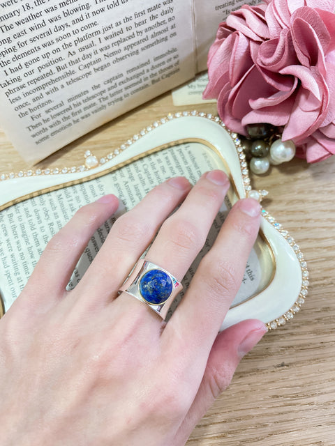 Lapis Two Tone Plated Wide Ring - SF