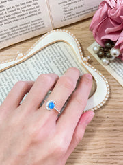 Sterling Silver Moon Ring With CZ & Created Opal - SS
