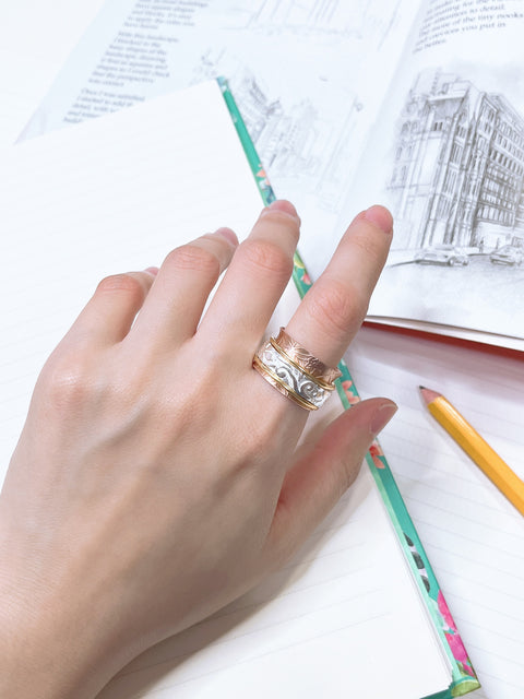 Rose Gold Plated Leaf And Vine Spinner Ring - SF