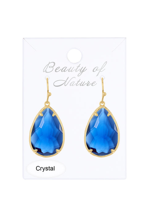 London Blue Crystal Pear Cut Drop Earrings In Gold - GF
