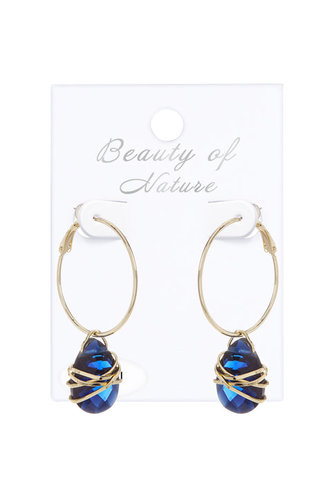 London Blue Crystal Wrapped Hoop Earrings In Gold - GF