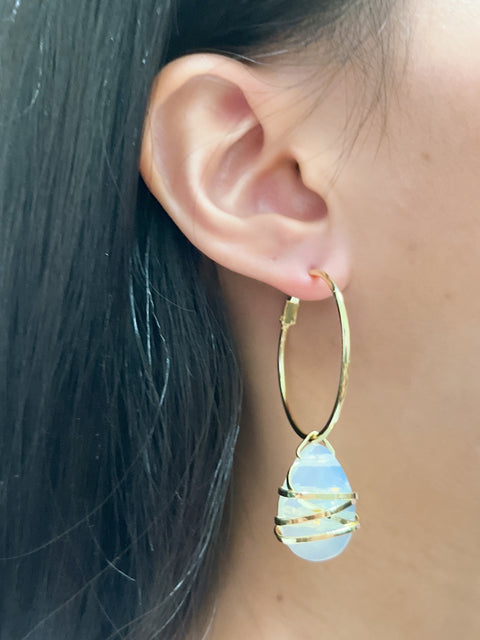Moonstone Crystal Wrapped Hoop Earrings In Gold - GF