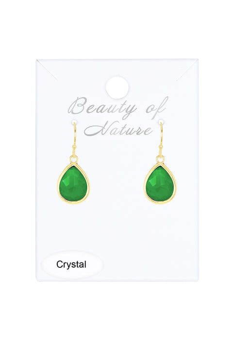 Green Chalcedony Crystal Teardrop Earrings - GF