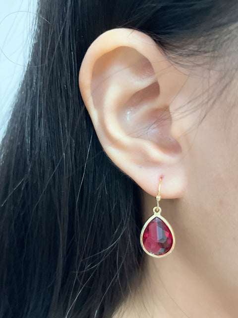 Raspberry Crystal Teardrop Earrings - GF