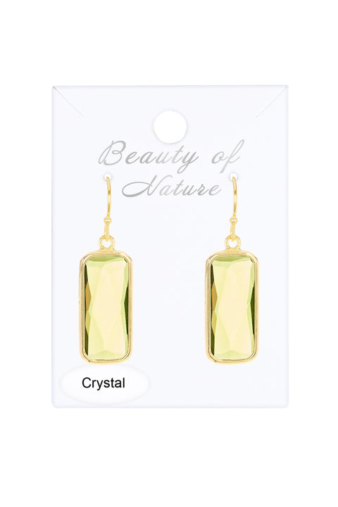 Peridot Crystal Rectangle Earrings In Gold - GF