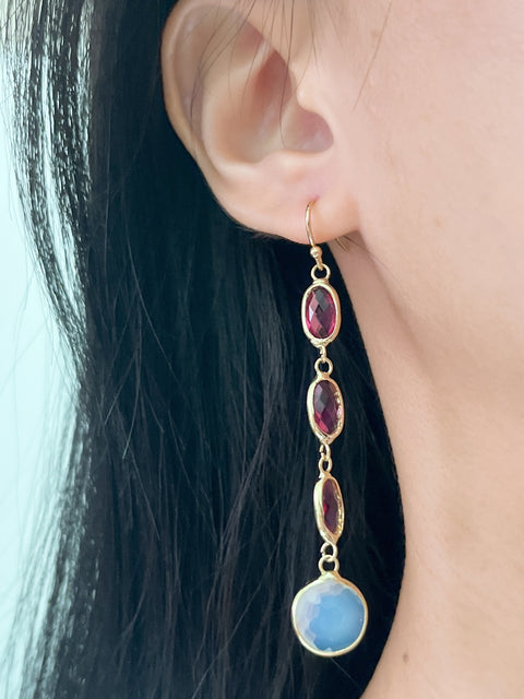 Raspberry Crystal Chandelier Earrings - GF