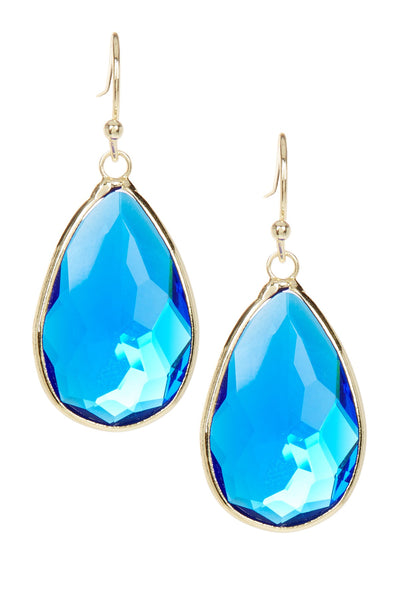 Swiss Blue Crystal Pear Cut Drop Earrings In Gold - GF