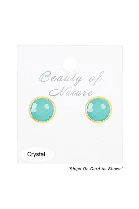 Amazonite Crystal 8mm Post Earrings In Gold - GF