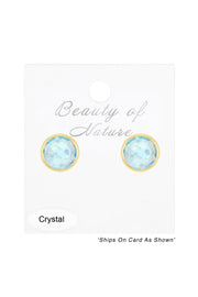 Sky Blue Crystal 8mm Post Earrings In Gold - GF