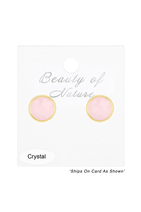 Rose Crystal 8mm Post Earrings In Gold - GF