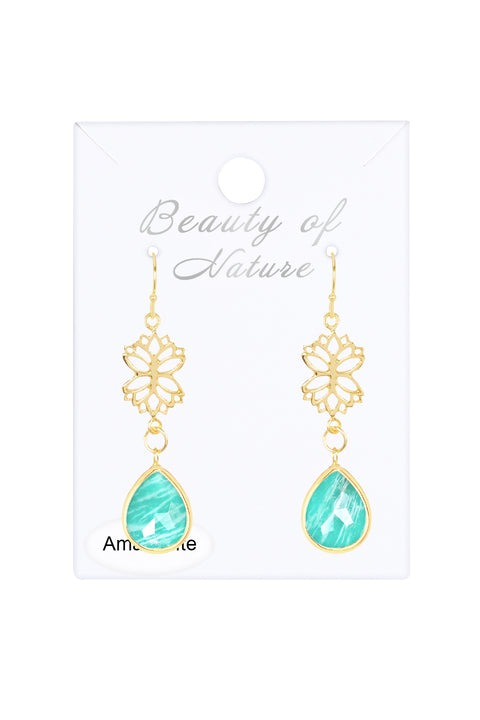 Amazonite & Lotus Drop Earrings - GF