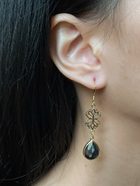 Hematite & Lotus Drop Earrings - GF