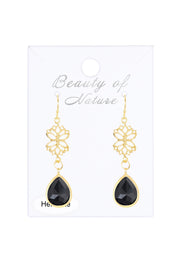 Hematite & Lotus Drop Earrings - GF
