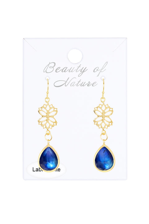 Labradorite Doublet & Lotus Drop Earrings - GF