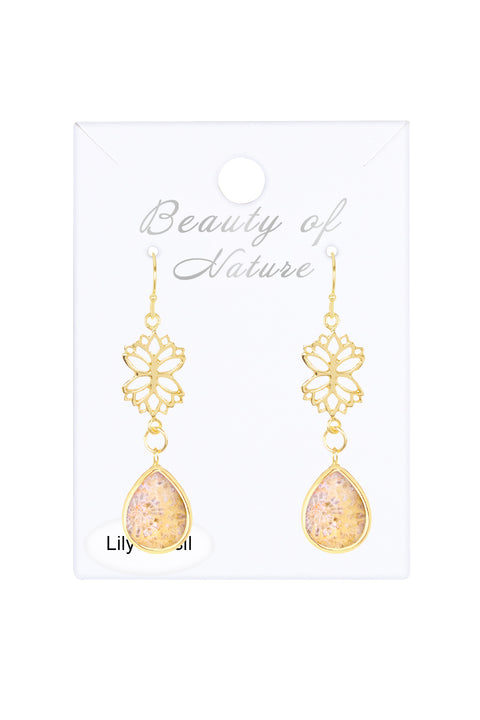 Lily Fossil & Lotus Drop Earrings - GF