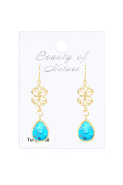 Stabilized Turquoise & Lotus Drop Earrings - GF