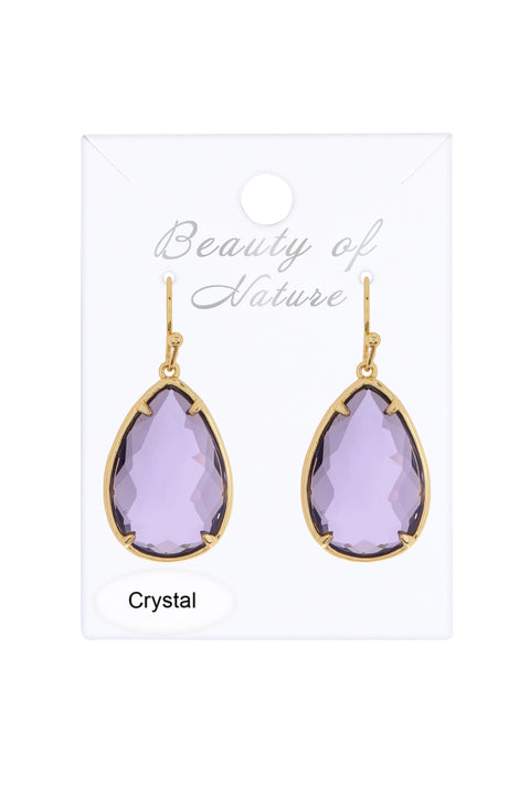 Lavender Crystal Pear Cut Drop Earrings In Gold - GF