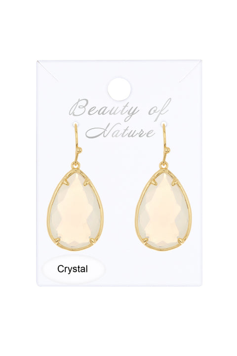 Moonstone Crystal Pear Cut Drop Earrings In Gold - GF