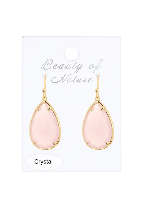 Rose Crystal Pear Cut Drop Earrings In Gold - GF