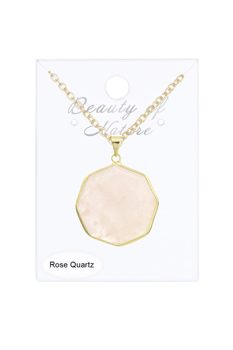 Rose Quartz Octagon Necklace - GF