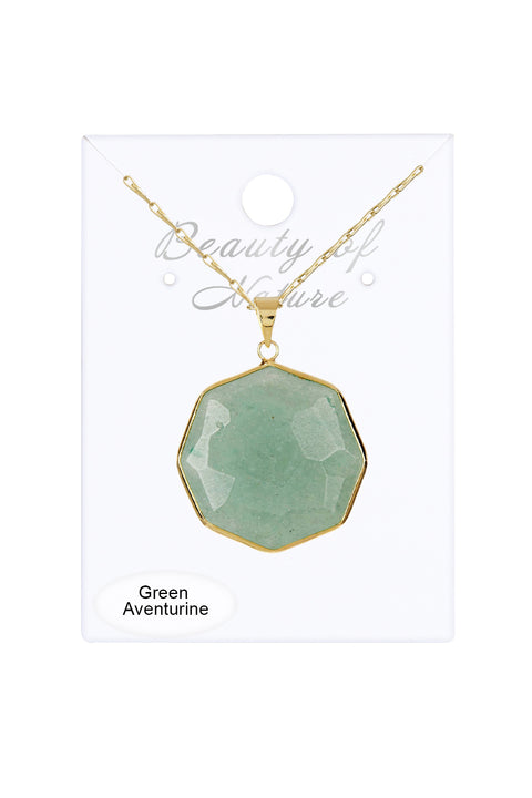 Green Aventurine Fancy Cut Octagon Pendant Necklace - GF
