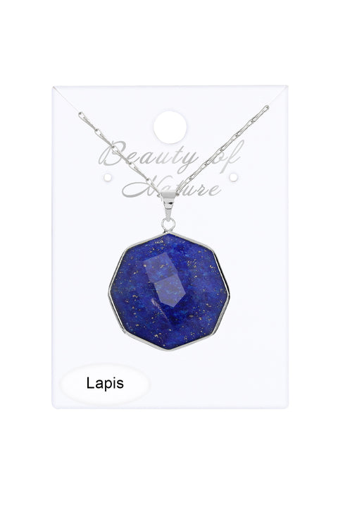 Lapis Fancy Cut Octagon Pendant Necklace - SF
