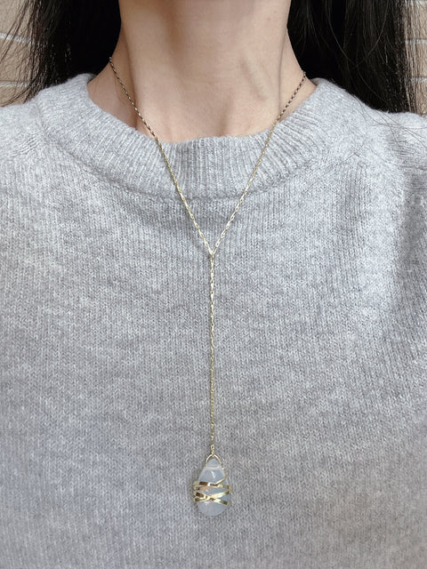 Moonstone Crystal Wire Wrap Long Y Necklace - GF