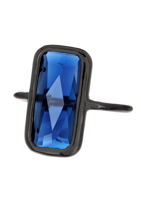 London Blue Crystal Ring In Gunmetal - SF