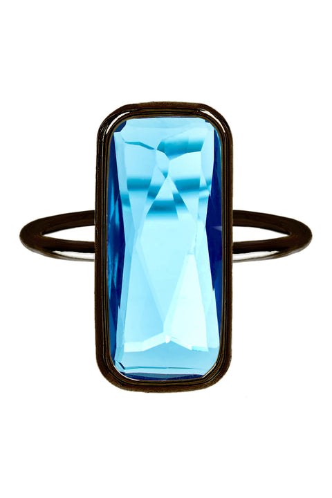 Sky Blue Crystal Ring In Gunmetal - SF