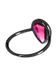 Raspberry Crystal Pear Ring In Gunmetal - SF